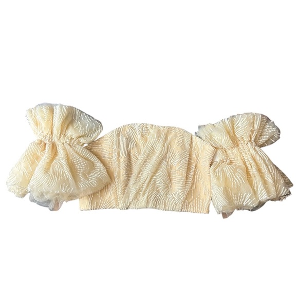 Apricot Off Shoulder Embroidered Corset Crop Top Dramatic Puff Sleeve Coquette - Picture 9 of 14